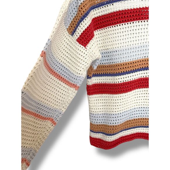 Joie Ivory Striped Open Knit Sweater Women’s Medium NWOT Boho Fall Hues - Picture 4 of 6